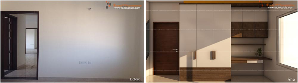 FabModula before after bedroom plywood cupboard and shelf