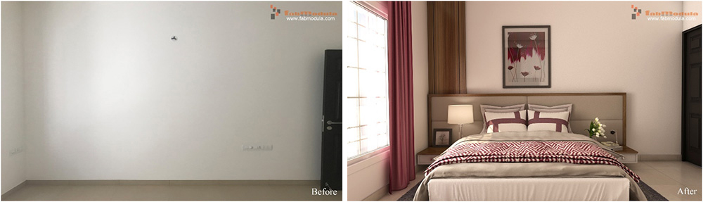 FabModula before and after bedroom king size bed