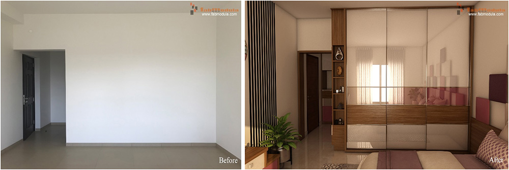 FabModula before and after bedroom plywood cupboard
