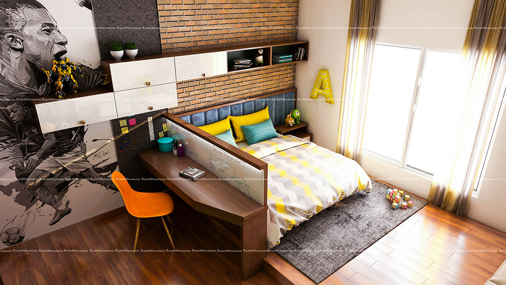 FabModula kids room with study table attached bed